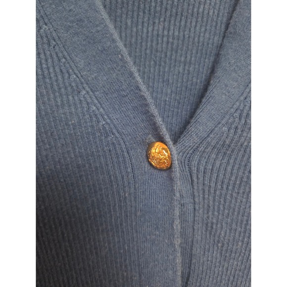 Lauren Ralph Lauren Blue Ribbed Knit V-Neck Gold Button Long Cardigan Medium - Picture 4 of 6